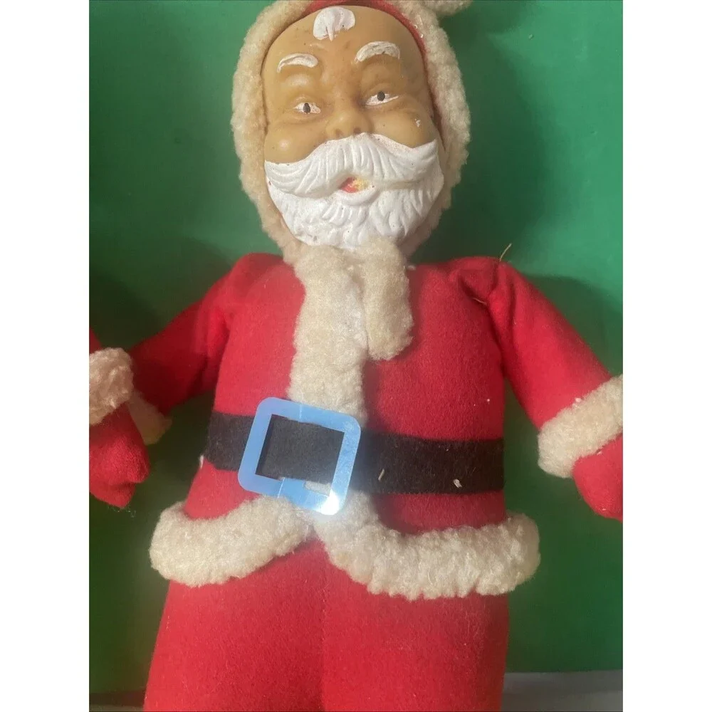 Two VTG rubber face Santa Claus Dolls Christmas collectibles MCM Japan 50's